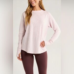 Zella Soft Pink Ice Long Sleeve Relaxed Washed Tee Nordstrom Size L New!